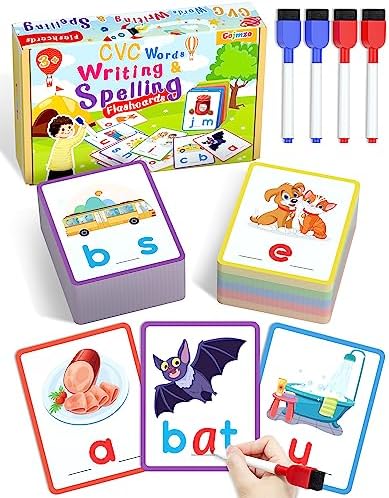 Gojmzo CVC Word Writing & Spelling Flash Cards, Preschool Learning Toddler Activities, Kindergarten Homeschool Supplies, Sight Words Reading Game, Montessori Educational Toys for 3 4 5 6 Year Old Kids