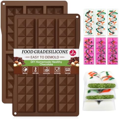 2 Pcs Chocolate Bar Mold,Deep Silicone Chocolate Bar Mould for Stuffed Bar, Dubai Chocolate Bar Pistachio Kunafa Molds Kit for Candy Cake,Chocolate Snacks (Brown)