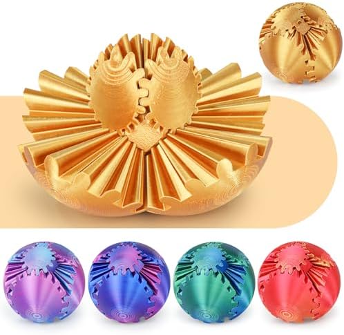 Gear Ball 3D Printed Spin Ball or Cube Fidget Toy,Gear Sphere Fidget Toy,Fidget Ball Gear Toy for Stress and Anxiety Relief, Stress Ball GearSphere Desk Toy for Adults & Kids(Golden, 3.1 Inch)