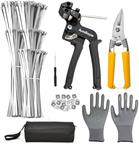 Heavy Duty Metal Zip Ties Tool Kit with 150pcs Self-locking Stainless Steel Zip Ties, Metal Tie Wrap Gun Kit for Chain Link Fence ties,Stainless Steel Cable Tie Gun for Fastening Cutting