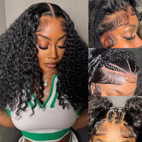 13x6 Deep Wave Lace Front Wigs Human Hair 18 Inch HD Transparent Lace Frontal Wigs Human Hair Deep Wave Wigs For Women 200 Density Deep Curly Human Hair Wigs Pre Plucked With Baby Hair