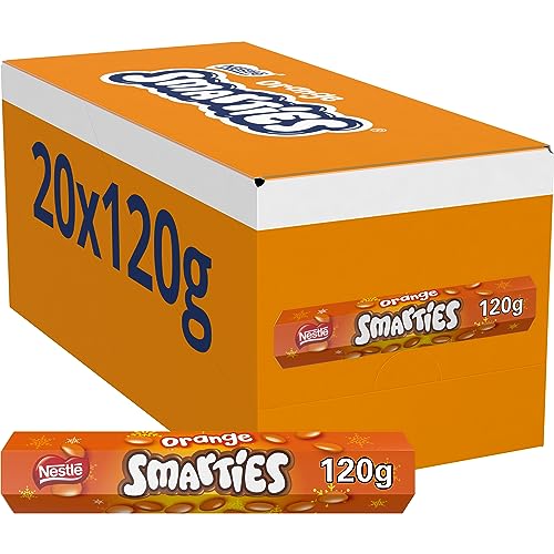 Smarties Orange Milk Chocolate Giant Tube 120g (Pack of 20) |Orange Flavoured Milk Chocolate Sweets In A Crisp Sugar Shell | Christmas Chocolate Gift | Bulk Chocolate Box | Festive Chocolate