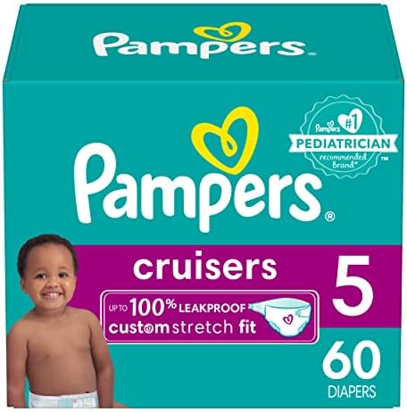 Pampers Cruisers Diapers - Size 5, 60 Count, Disposable Active Baby Diapers with Custom Stretch