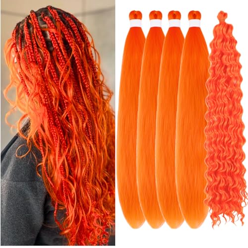 Braiding Hair Pre stretched Neon Orange Boho Braids Prestretched Braiding Hair for Bohemian Hair Ez Braid Micro Braiding Hair Synthetic Curly Deep Wave Braids