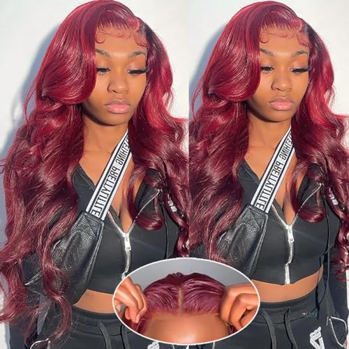 Glueless Wigs Human Hair Pre Plucked Wear and Go Glueless Wig for Beginners Body Wave 99j Burgundy Lace Front Wigs for Black Women Upgraded No Glue Ready To Wear 5x5 Lace Closure Pre Cut Wig 26 inch
