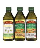 Pompeian Extra Virgin Olive Oil Variety Pack - Smooth EVOO, Gourmet Selection EVOO, Robust EVOO, First Cold Pressed, Naturally Gluten-Free, Non-Allergenic, Non-GMO, 16 Fl Oz (Pack of 3)