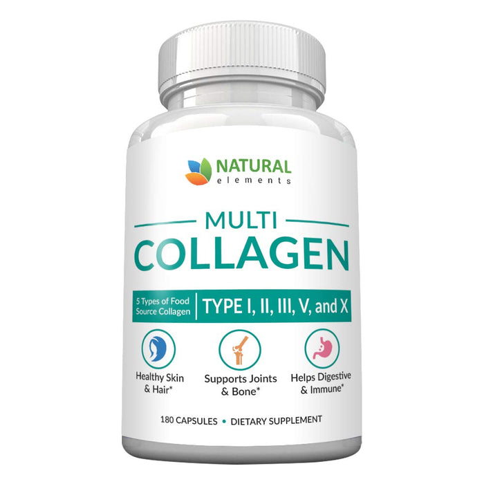 Multi Collagen 180 Protein Capsules - Type I, II, III, V, X Collagen Pills - Proprietary Blend of Eggshell, Chicken, Wild Fish & Grass-Fed Beef Collagen Peptides - 2025mg per serv