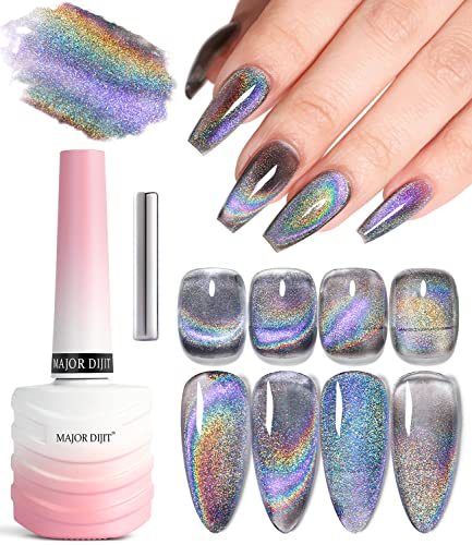 9D Cat Eye Gel Nail Polish Holographic Rainbow Nail Art Gel Polish 15ml/0.5fl oz Galaxy Shiny Nail Polish with Magnetic Stick