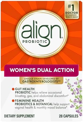 Align Probiotic, Women's Dual Action, Probiotics for Women, Multi-Strain Probiotic with Chaste Tree, Supports Feminine Health, Soothes Occasional Abdominal Discomfort, 28 Capsules (Packaging May Vary)