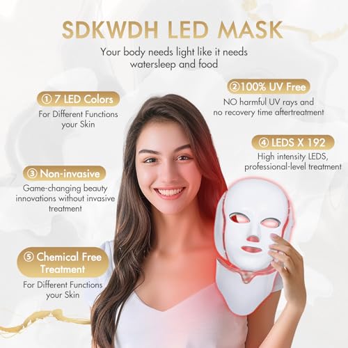 Red Light Therapy for face, 7 Colors LED Face Mask Light Therapy, Led Face Mask Light Therapy At Home, Blue Red Light Therapy Mask for Face