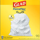 Glad Trash Bags, ForceFlex Tall Kitchen Drawstring Garbage Bags (Package May Vary), White, 13 Gallon, 90 Count