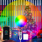 HXWEIYE 300LED Unlimited RGB Colors Changing Curtain Lights with Remote & APP Control, Smart Curtain Hanging Fairy String Lights, Music &Voice Sync,USB Christmas led Lights for Indoor, Party, Garden