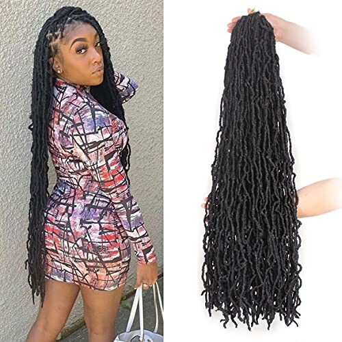 Leeven Distressed New Soft Locs Crochet Braids Hair 30 Inch Natural Butterfly Faux Locs 1 Pack Black Boho Goddess Locs 15 Strands Pre Looped Messy Curly Wavy Synthetic Hair Extensions for Women 1B