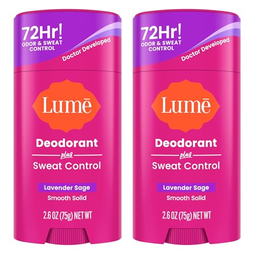 Lume Deodorant Plus Sweat Control - Smooth Solid Stick - Maximum Strength Antiperspirant - 72 Hour Odor And Sweat Control - Baking Soda Free, Skin Loving - 2.6 ounce (Lavender Sage)