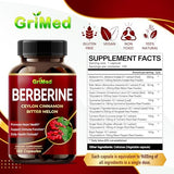 GriMed Berberine Supplement 9,500mg with Ceylon Cinnamon Bitter Melon Supports Healthy Immune System - Made in The USA