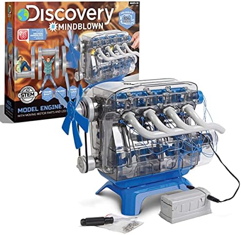 Discovery #MINDBLOWN Model Engine Building Kit, DIY 4-Cylinder Combustion Engine, Working Pistons Fan Valves Belts LED Lights, STEM Mechanic Engineering Construction Experiment Set, Kids & Adults Gift