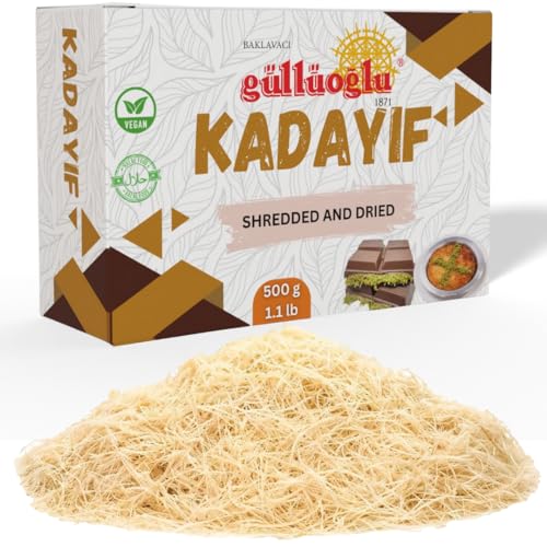 Gulluoglu Dried & Shredded Kataifi - 500g (1.1lb) Kadayif Chopped Fillo Dough, Shredded Phyllo, Kadayif Pastry Dough, Knafeh, Kunafa, Katifi, Kadayif Ingredient for Dubai Pistachio Chocolate Bar