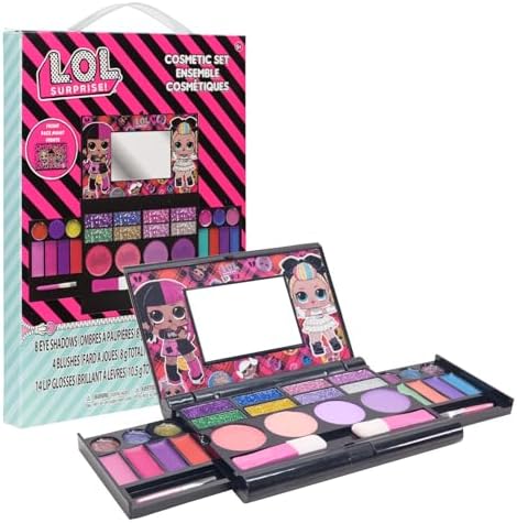 L.O.L. Surprise! Cosmetic Compact Set Includes Mirror, 14 Lip glosses, 8 Eye Shadow, 4 Blushes & 4 Brushes Colorful Portable Foldable Makeup Beauty Kit for Girls, Townley Girl