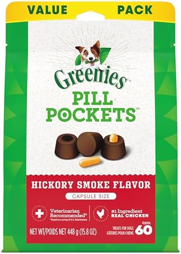 Greenies Pill Pockets for Dogs Capsule Size Natural Soft Dog Treats, Hickory Smoke Flavor, 15.8 oz. Pack (60 Treats)