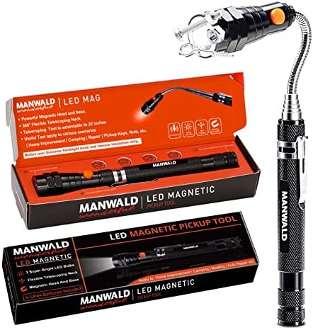 LED Magnetic Pickup Tools, Fathers Day Dad Gifts from Daughter Wife Son, Telescoping Magnetic Flashlights with Extendable Magnet Stick, Birthday Gifts for Men, Him, Dad, Boyfriends, Black