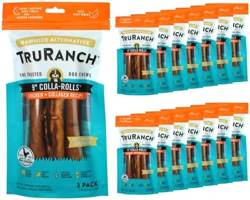 Collagen Rolls - 9" Collagen Rolls for Dogs - Long Lasting Healthy Joint Support - Rawhide Alternative - Skin & Coat Health - Made with Real Chicken, Value Pack, 15 Bags, 45 Count