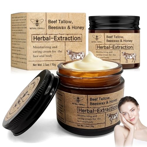 Beef Tallow Balm for Skin Care - Natural Moisturizer for Face & Body-Honey Balm with Vitamins-Whole Body & Face Moisturizer (2PCS)
