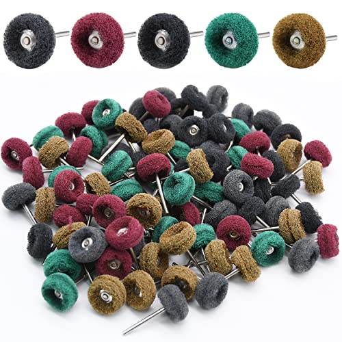 Abrasive Wheel, 200pcs 1" Buffing Polishing Wheels, Metal Polishing Compound for Rotary Tools-1/8"(3mm) Shank, 120 Grit, 180 Grit, 320 Grit, 400 Grit, 600 Grit（200pcs)