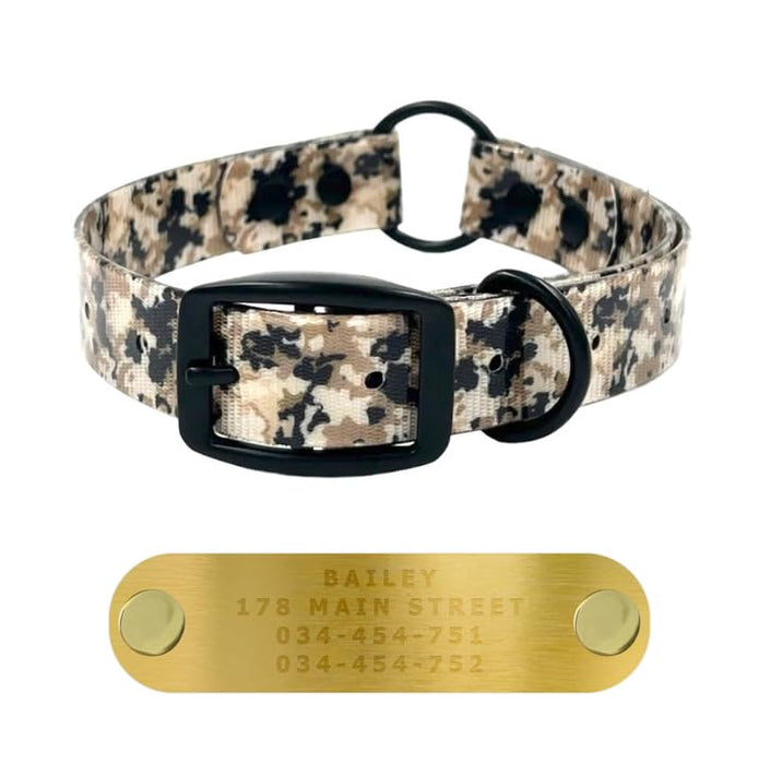 Regal Dog Products Medium Camo Hunting Dog Collar with Custom Engraved Name Plate and Heavy Duty Black Hardware Center Ring | Waterproof Personalized Dog Collars | Other Sizes for Small & Large & Dogs