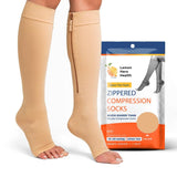 LEMON HERO Short Zipper Compression Socks for Women and Men Open Toe 15-20 mmHg Medical Zippered with Zip Guard Skin Protection (5XL, Biege)