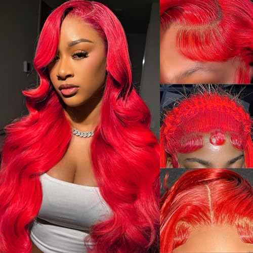 28 Inch Red Human Hair Wig 200 Density Body Wave HD Lace Front Wigs Human Hair Pre Plucked Red Wig Human Hair 13x4 Lace Frontal Wigs Human Hair Red Lace Front Wigs Human Hair Real Hair Wigs