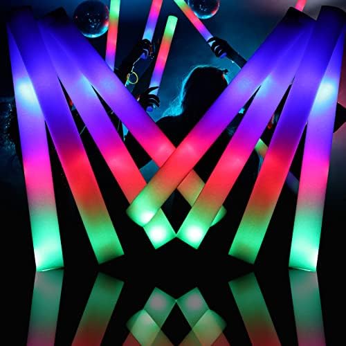 Glow Sticks Bulk, 32 PCS Foam Glow Sticks, LED Foam Sticks in The Dark Party Supplies with 3 Modes Colorful Flashing, Glow Sticks Party Pack for Wedding, Concert, Party