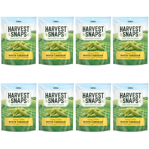 Harvest Snaps Veggie Chips (White Cheddar Snack Crisps) | Powered by Plant Protein, Gluten Free Baked Vegetable Crisps | Made in USA (8 Snack Packs)