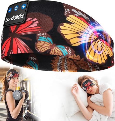 LC-dolida Sleep Headphones Headband Bluetooth 5.4, Headband Earphones Wireless with USB C Charge Port, Sleep Mask for Sleeping, Sports, Gifts, Workout, Jogging, Yoga, Insomnia, Air Travel, Meditation