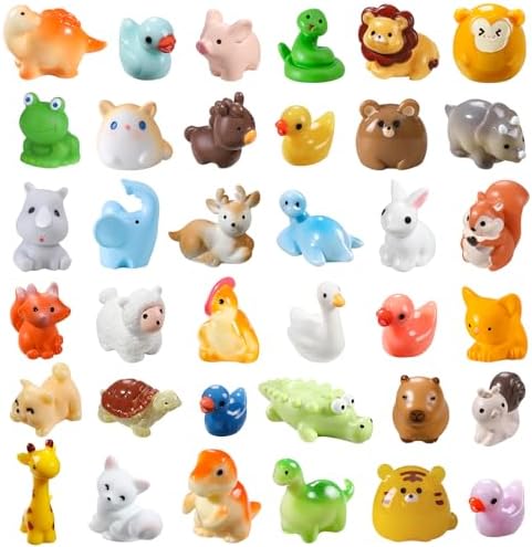 40pcs Mini Resin Animal 40 Styles Tiny Resin Animals Miniature Little Small Animal Figures Bulk for Micro Fairy Garden Landscape Accessories Dollhouse Hide Crafts Decor Aquarium Toys