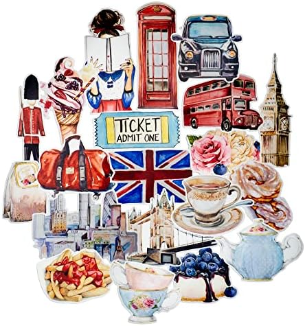 Navy Peony Eccentric England Travel Stickers (20pcs) — for Scrapbooks, Journals