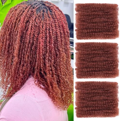 Unionbeauty Afro Kinky Bulk Hair for Micro Twist 8 Inch 3 Packs Ginger Braiding Hair for Dreadlock Extensions Curly Braiding Loc Repair Boho Braids Mini Passion Twist for Black Woman 30g/Pack 350#