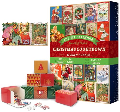 Advent Calendar 2024 Puzzles for Adults 1000 Pieces, PICKFORU Christmas Puzzle Countdown Calendar 24 Days, Xmas Jigsaw Puzzle