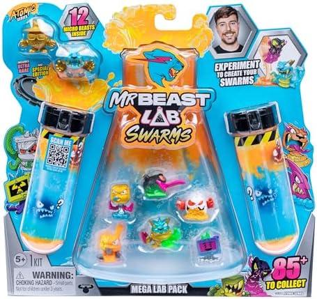 MrBeast Lab Swarms Series 2, Atomic Series 12 Pack – Panther Claws, Add Water, Shake The Test Tube and Reveal 2 of 12, 1-inch (2.5 cm) MrBeast Swarms Collectible Micro Beasts. 85+ to Collect!