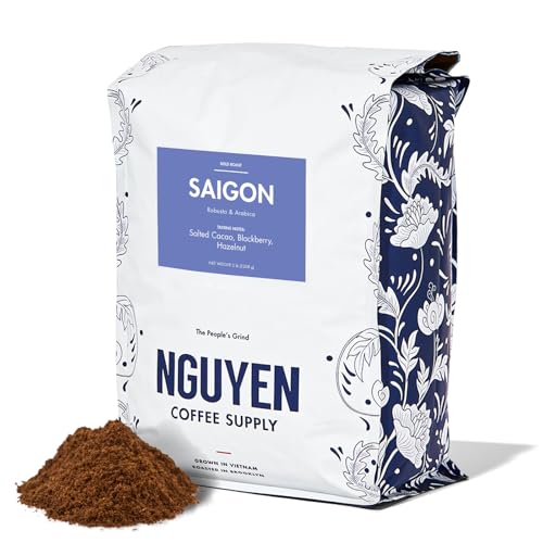 Nguyen Coffee Supply - Saigon Arabica Robusta Blend: Dark Roast Premium Ground Coffee Beans, Vietnamese Single Origin, Direct Trade, Low Acid with High Caffeine, Roasted in Brooklyn [5 lb Bag]