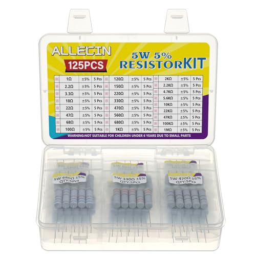 5W Carbon Film Resistor Kit from 1 Ohm to 1M Ohm 25 Values 5 Watt 5% Resistors Assortment