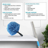 Cobweb Duster with Pole, 8ft Stainless Steel Pole Cobweb Brush with Medium-Stiff Bristles for Walls Beams Shelves Iight Fixtures and Window Screens