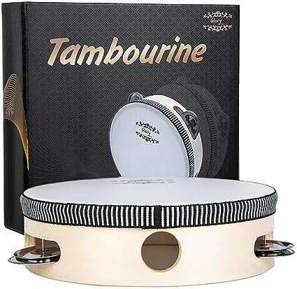 Glory Hand Held Tambourine Drum 10 inch Bell Birch Metal Jingles Percussion Gift Musical Drum Instrument for KTV Party Games (10 inch)