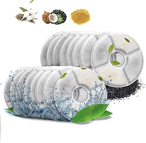 Cat Water Fountain Filter,Cat Fountain Filters Replacement Filters for 84oz/2.5L Automatic Pet Water Fountain Dispenser,Cotton Activated Carbon Water Fountain Filter and Foam Filter (Round 16 Pack)