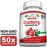 Pure Healthland Non GMO Cranberry Concentrate Supplement Pills for Urinary Tract Infection UTI. Equals 12600mg Cranberries. Triple Strength for Men and Women, Easy to Swallow Softgels 1 Bottle