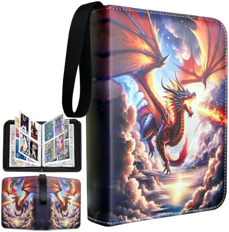 Deluxe Fire Dragon Trading Card Binder - 4-Pocket Zipper Binder with 400 Pockets, Ideal for Boys, Girls, and Card Enthusiasts - Collectible Trading Card Albums, Cases & Sleeves