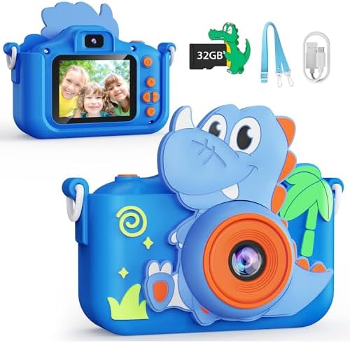 KOKODI Kids Camera Toy Digital Camera for Kids, Dinosaurs Birthday Gifts for Boys Age 3-12, 1080P HD Video Camera for Toddler, Children Toys for 3 4 5 6 7 8 9 Year Old Boys with 32GB SD Card