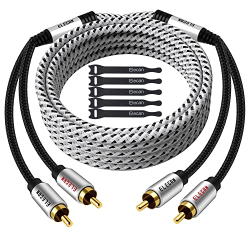 Elecan Premium RCA Cable 30 Ft (Hi-Fi Sound-16 AWG-Shielded) 2 RCA Male to 2 RCA Male Stereo Audio Cable, Gold Plated-Aluminum Alloy Shell-Pure Copper-Braided RCA Cord for Home Theater Speakers + Ties