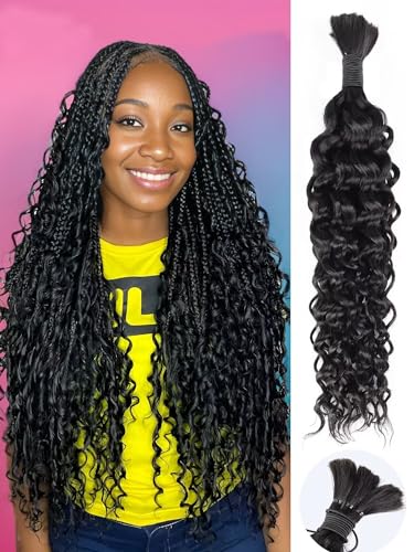 Human Braiding Hair 1 Bundle 50g 20 Inch Water Wave Bulk Human Hair for Braiding Deep No Weft 10A Brazilian Virgin Curly Human Hair Extensions for Boho Braids Wet and Wavy Human Hair Braiding Hair