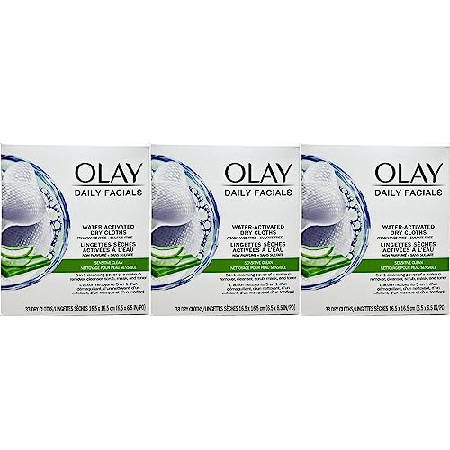 OLAY Daily Gentle Clean 5-in-1 Water Activated Cloths, 33 Count (Pack of 3)