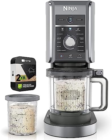 Ninja NC501 CREAMi Deluxe 11-in-1 XL Ice Cream Maker Silver (Renewed) Bundle with 2 YR CPS Enhanced Protection Pack